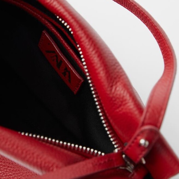 Zara red leather gathered crossbody bag - Picture 4 of 7
